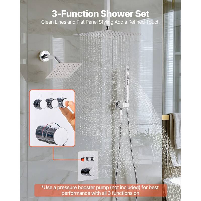 Modern 3-Function Shower Faucet Set with Brass Valve Stainless Steel Panel and Multi-Angle Sprayer