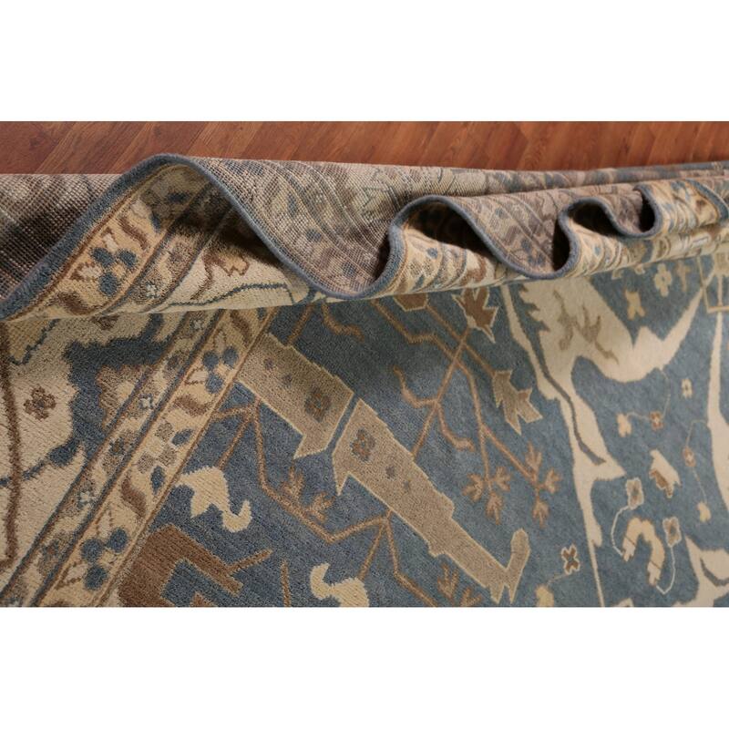 All-Over Blue & Ivory Oushak Indian Large Rug Hand-Knotted Wool Carpet - 13'1"x 20'7"