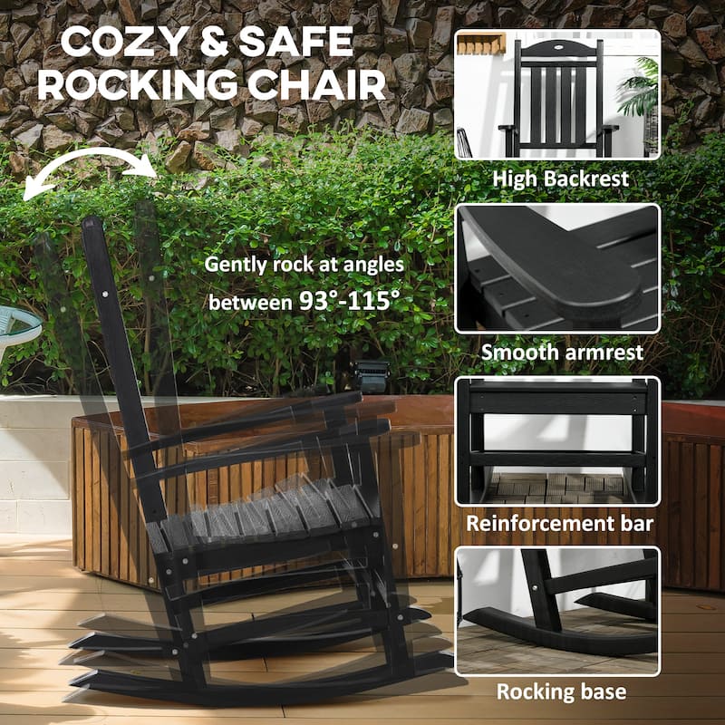 Outsunny 2 Pieces Outdoor Rocking Chair, All Weather-Resistant HDPE Rocking Patio Chairs with Rustic High Back, Armrests