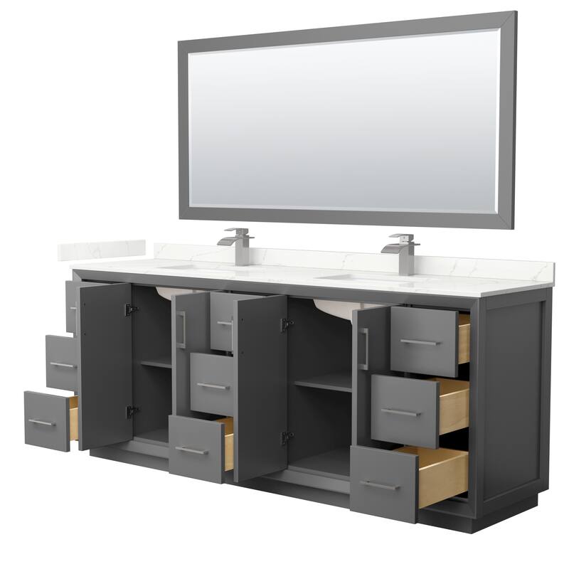 Strada 84-inch Double Vanity, Quartz Top, 70-inch Mirror