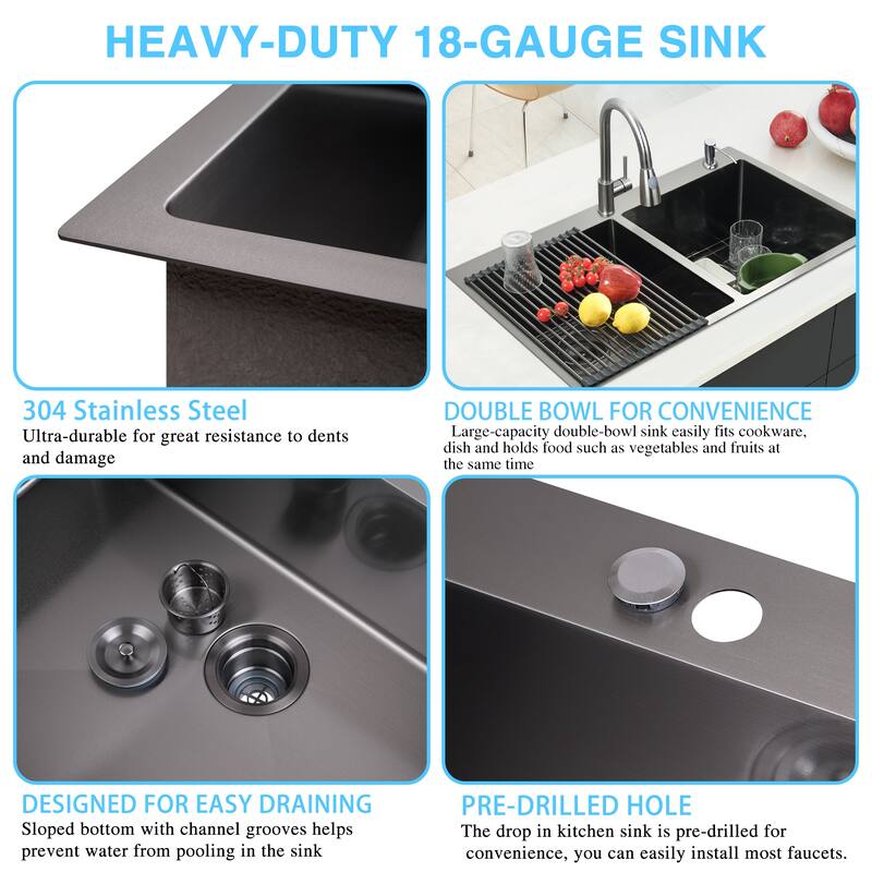 30 in. Drop-In/Undermount Single Bowl 16 Gauge Brushed 304 Stainless Steel Kitchen Sink with Accessories