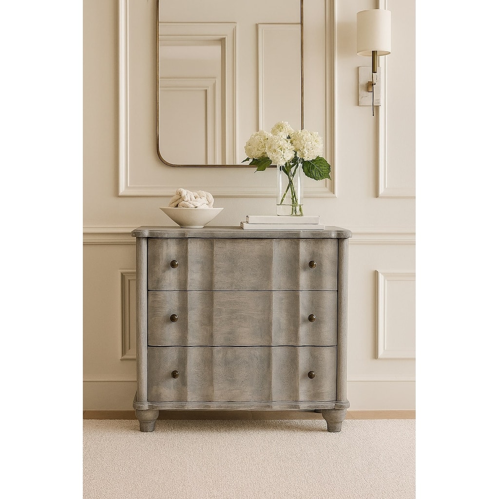 Artisan Furniture Solid Wood Curved Leg Chest, Grey, 3-Drawers