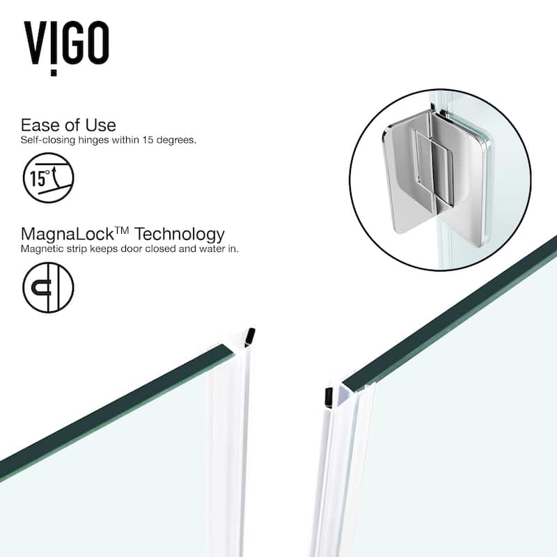 VIGO Piedmont 36"D x 36"W x 79"H Frameless Hinged Neo-Angle Shower Enclosure and Base