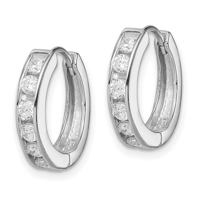 Curata 925 Sterling Silver Solid Polished CZ Cubic Zirconia Hinged Huggies Hoop Earrings (5mm x 17mm)