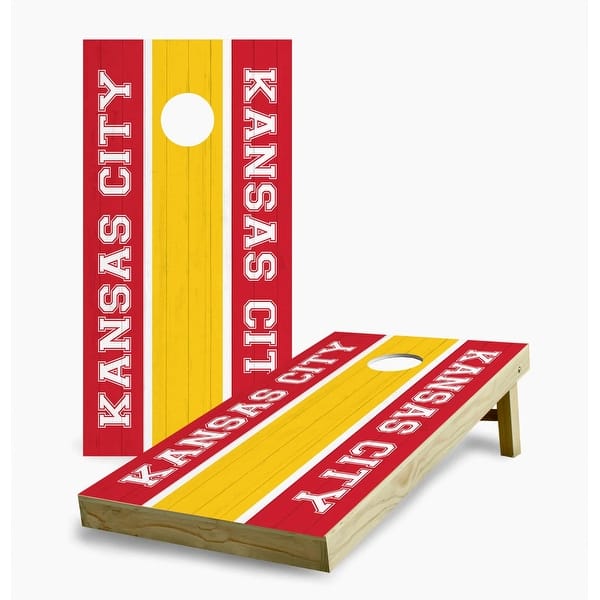slide 2 of 7, Kansas City Chiefs Striped Cornhole Game (Choose Wraps or Boards) 2x4 Boards (24" x 48") - Include ALL Accessories