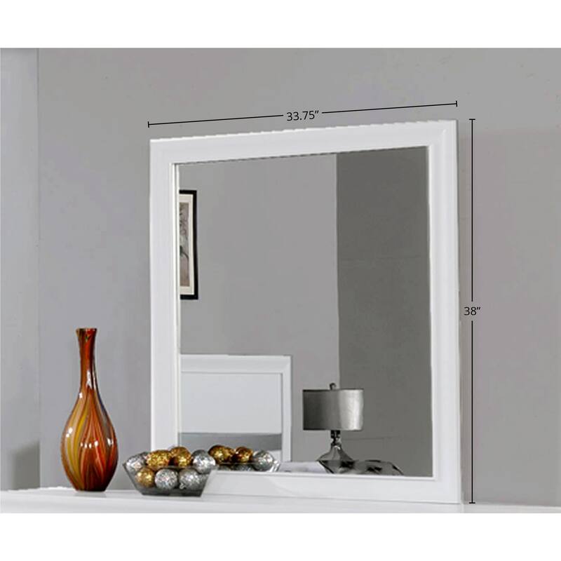 Aurora Modern Framed Wall Mirror, White Finish
