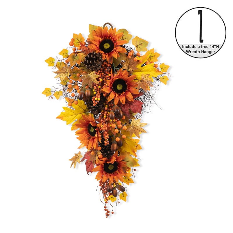 Glitzhome 3ft Fall Sunflower Leaf Potted Tree Thanksgiving Porch Decor - Single Swag