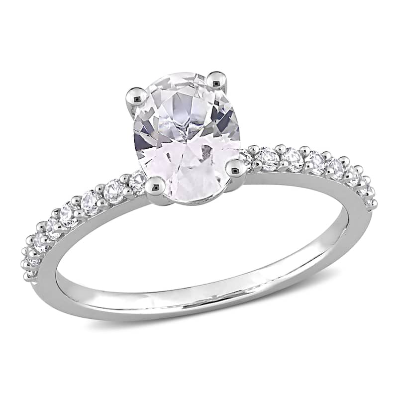 Miadora 2 1/3ct TGW Oval-cut Created White Sapphire Engagement Ring in 10k White Gold