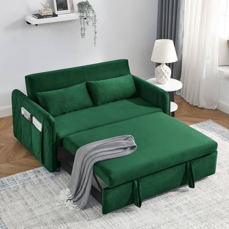 Velvet Loveseat Sofa Convertible Pull out Sofa Bed with Adjustable