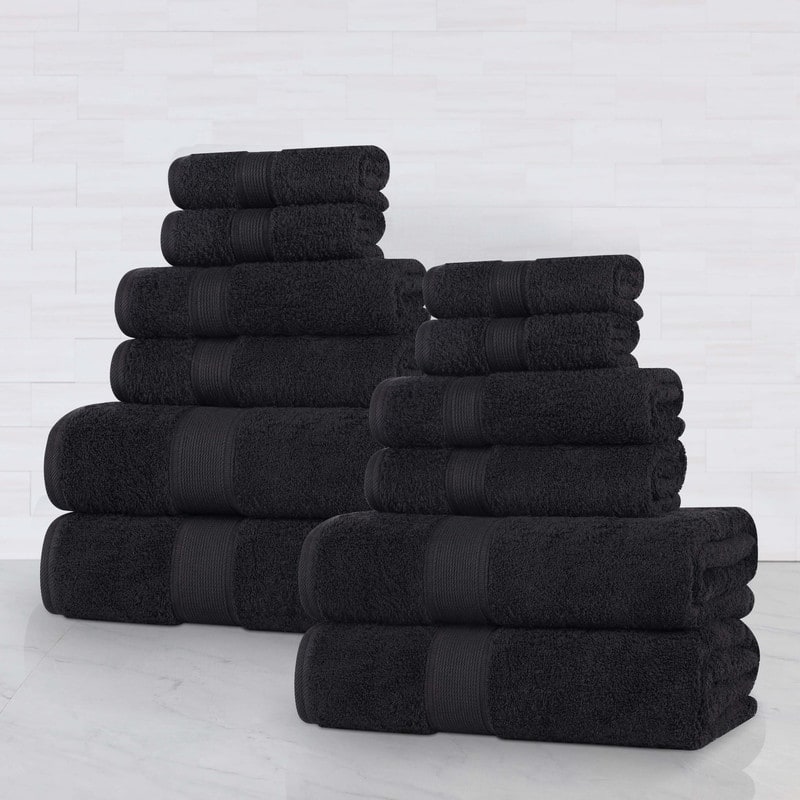 Superior Oregon Organic Cotton Solid 12-Piece Towel Set - Black