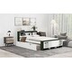 preview thumbnail 4 of 10, Full Platform Bed with Trundle & USB Charging, Storage Headboard and Footboard, White+Green