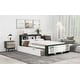 preview thumbnail 4 of 10, Full Size Platform Bed with Trundle and USB Charging, Wooden Kids Bed Frame with Storage Headboard and Footboard, White+Green