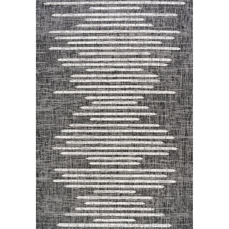 JONATHAN Y Colonia Berber Stripe Geometric Indoor/Outdoor Area Rug - 8 X 10 - Black/Ivory