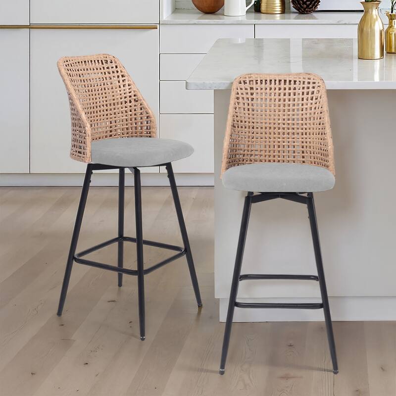 28.8" Indoor Swivel Wicker Barstools - Light Grey - Set of 2