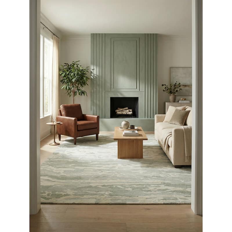 Cortero Handmade Hand Tufted New Zealand Wool Green/Ivory Area Rug.