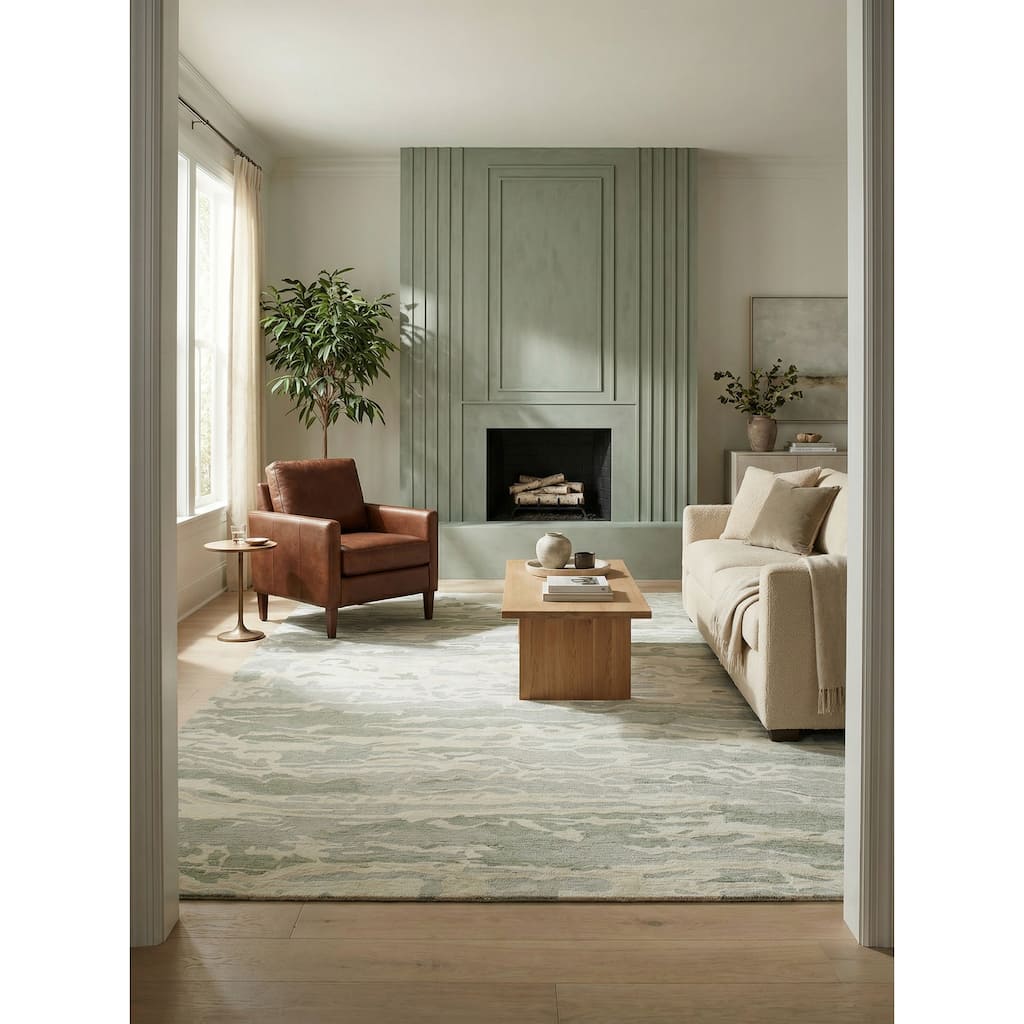 Cortero Handmade Hand Tufted New Zealand Wool Green/Ivory Area Rug.