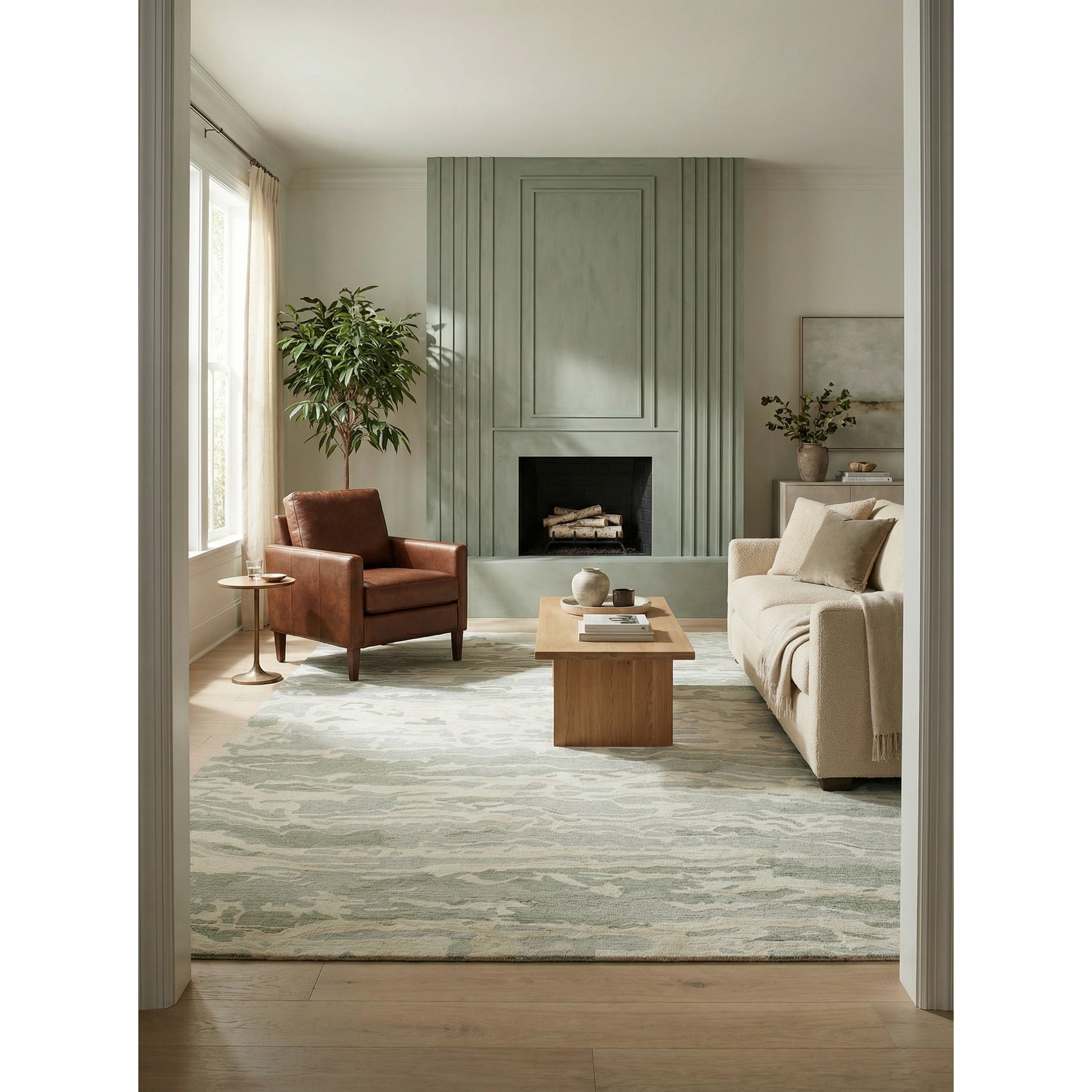 Cortero Handmade Hand Tufted New Zealand Wool Green/Ivory Area Rug.