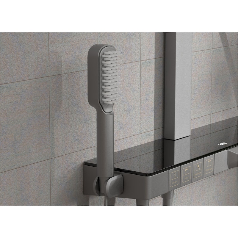 Exposed Wall Mounted Square Slide Bar Showerhead & 3-mode Handheld Shower