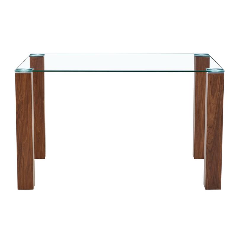 Roomfitters Glass Dining Table with 49.6 Inch Tempered Top and Walnut MDF Legs for Modern Home Interiors