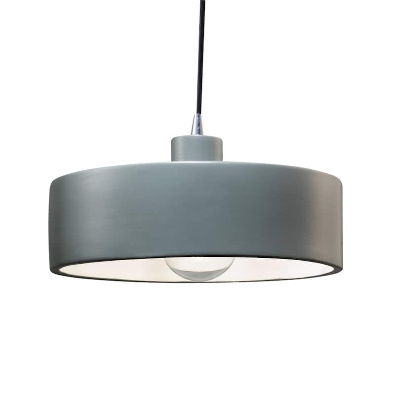 Justice Design Group Radiance Polished Chrome Dish Ceramic Pendant with Black Cord - Incandescent - Pewter Green