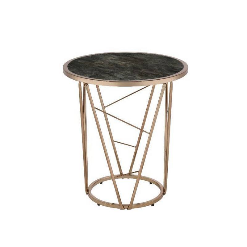 22 in. Black and Gold Round Glass End Table, Sturdy Build End Side Table for Living Rooms