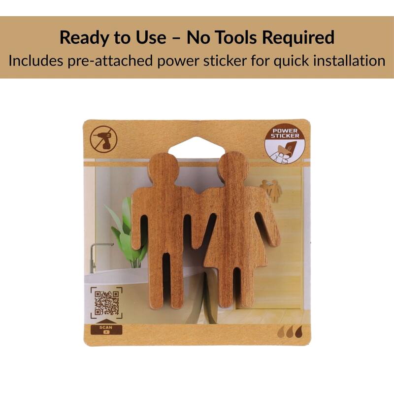 Wooden Restroom Door Sign - 4"L x 0.5"W x 4"H