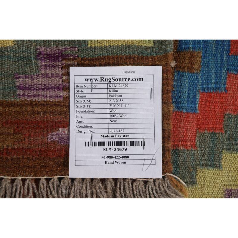 Southwestern Kilim Runner Rug Hand-Woven Wool Carpet - 1'11"x 7'0"