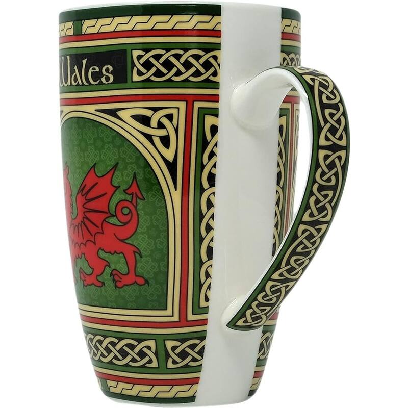 14oz Multi-Color Welsh Dragon Ceramic Coffee Mug with Intricate Celtic Knots for Daily Use