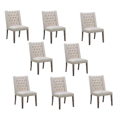 Lily Beige and Dark Brown Tufted Back Dining Chairs (Set of 8)