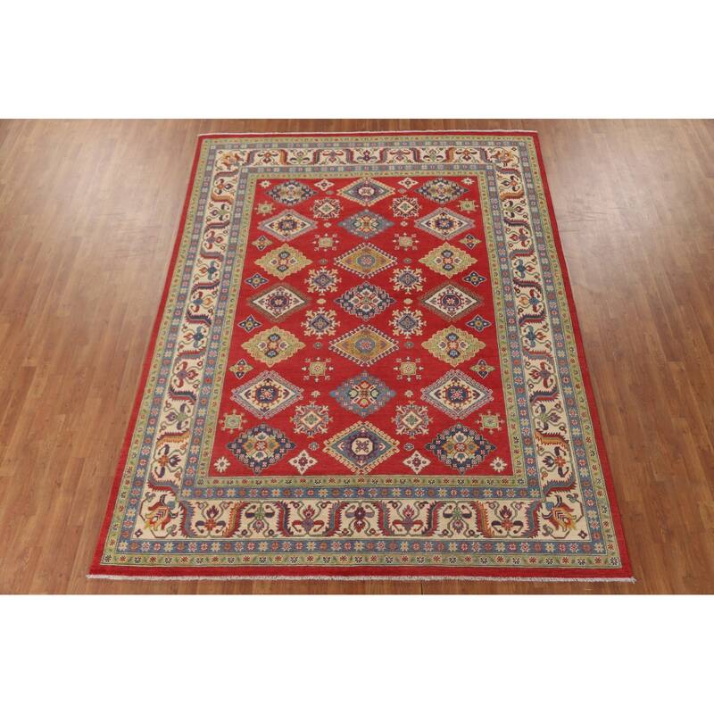 Geometric Kazak Area Rug Wool Carpet - 8'0" x 10'4"