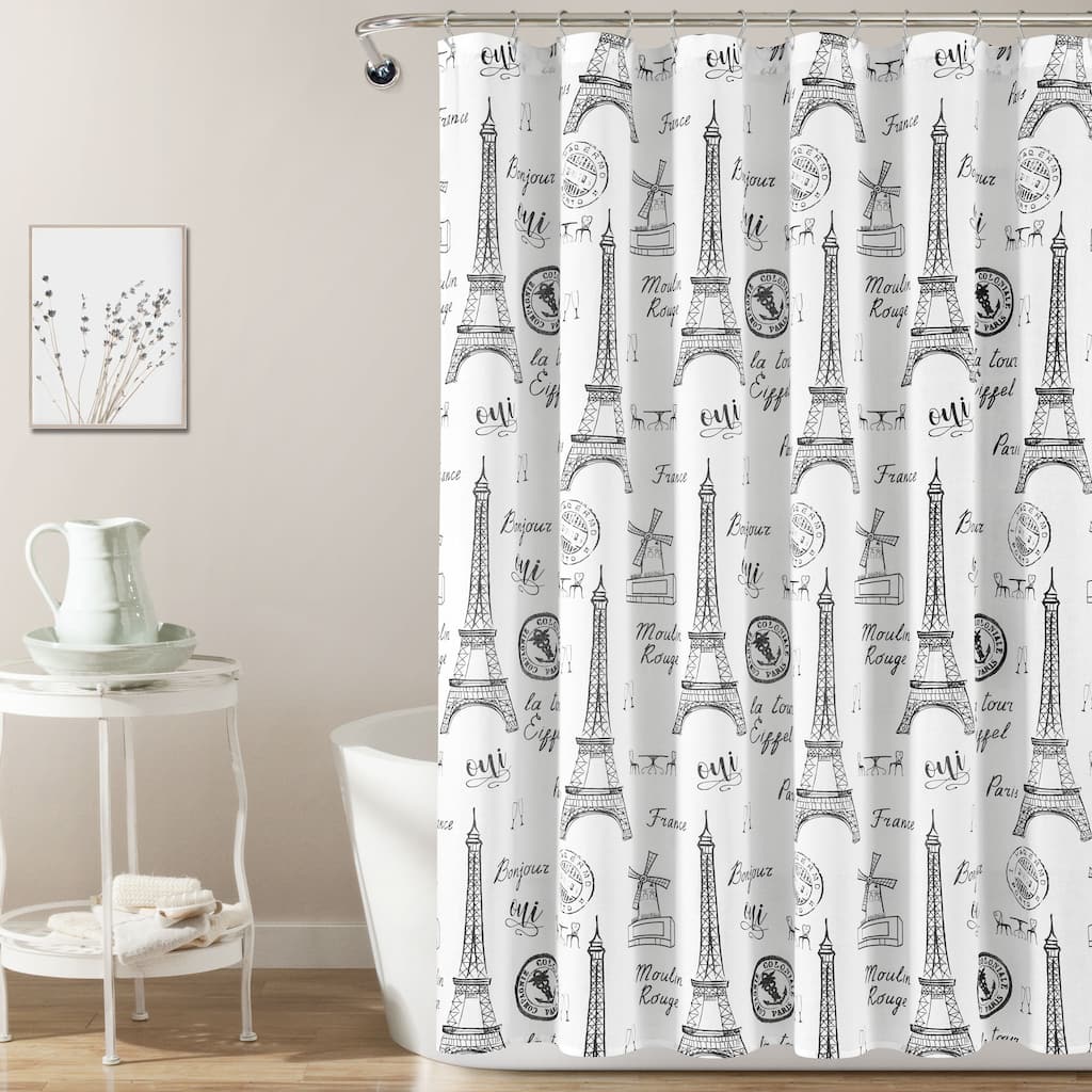 Lush Decor Paris Bonjour Cotton Shower Curtain