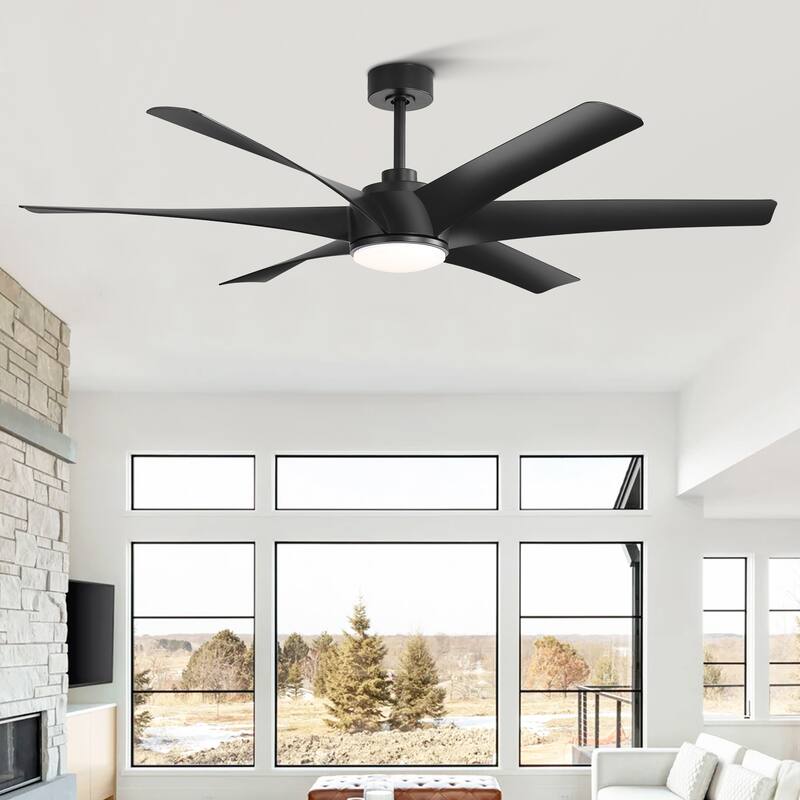 65-inch Black 6-Blade LED Ceiling Fan with Light and Remote