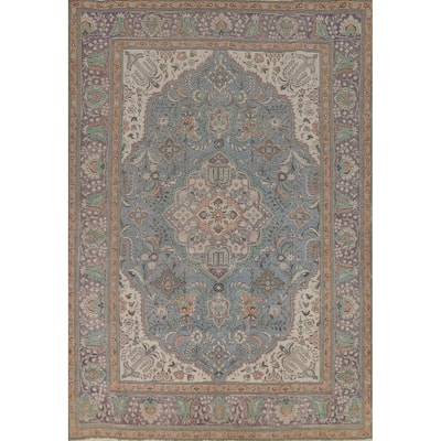 Blue Tabriz Persian Area Rug Hand-Knotted Bedroom Wool Carpet - 6'9"x 9'5"