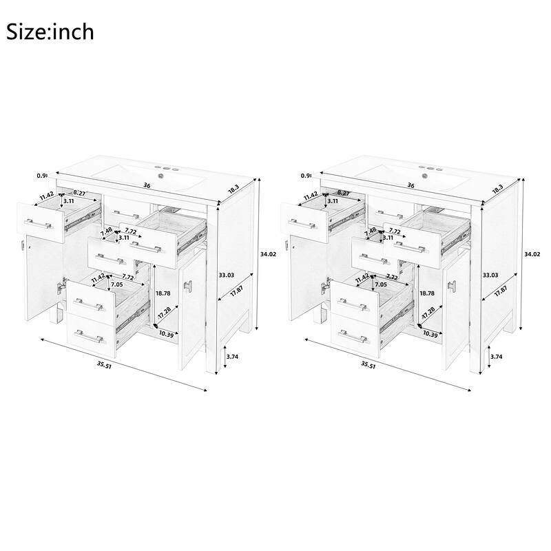 72 Inch Bathroom Vanity Set with Ceramic Sink, Modern Freestanding Storage Cabinet with Drawers and Soft Close Doors
