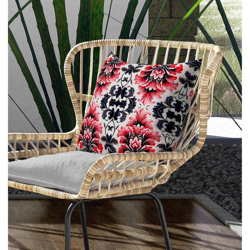 Damask Rapture Indoor/Outdoor Reversible Throw Pillow Grey and Pink