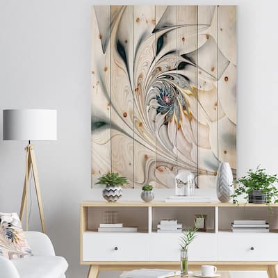 Designart 'White Stained Glass Floral Art' Floral Print on Natural Pine Wood - White