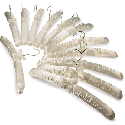 Premium Heavy Duty Thick Satin Padded Hangers Anti Slip - Ivory, Set of 12
