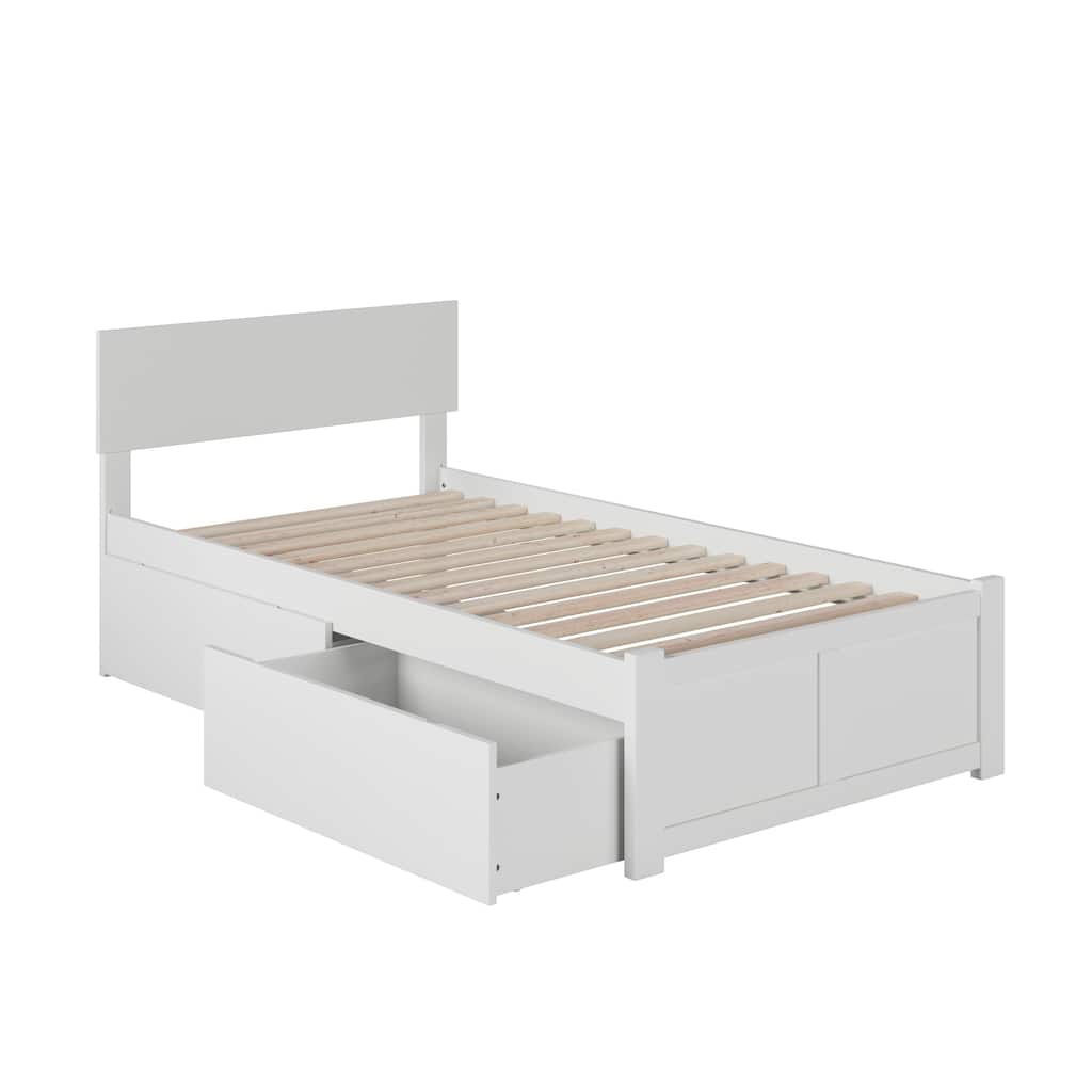 Orlando Twin Platform Bed with Footboard & 2 Storage Drawers in White
