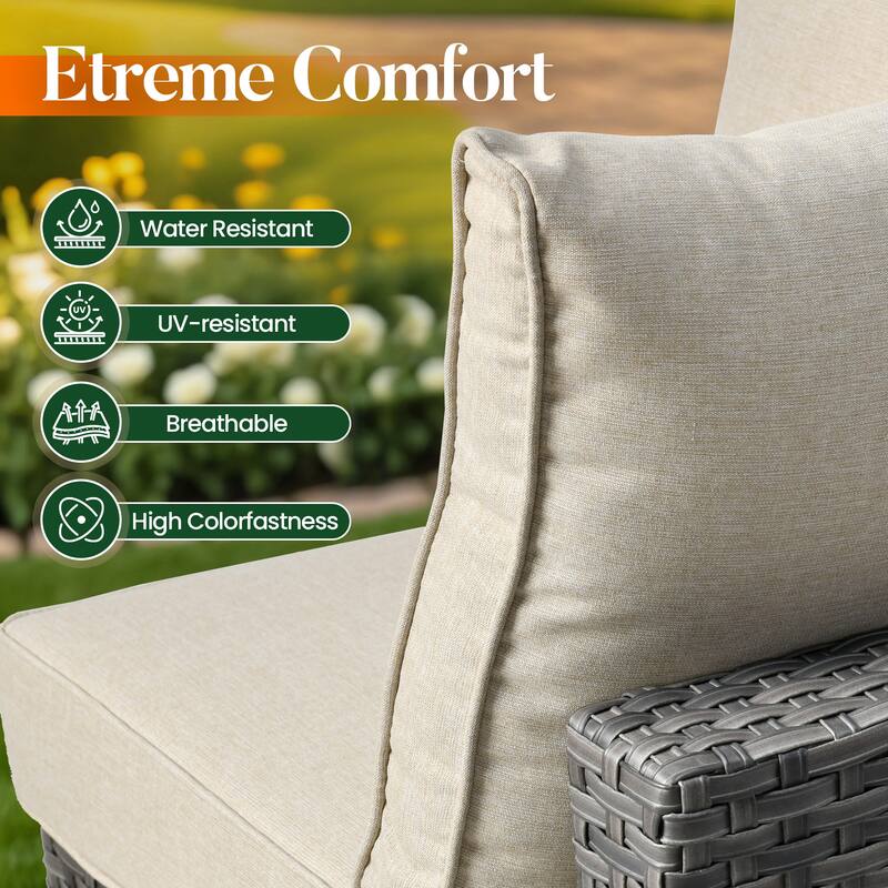 HOOOWOOO 8-piece Grey Wicker Patio Furniture Set Sectional Sofa with Fire Pit Table