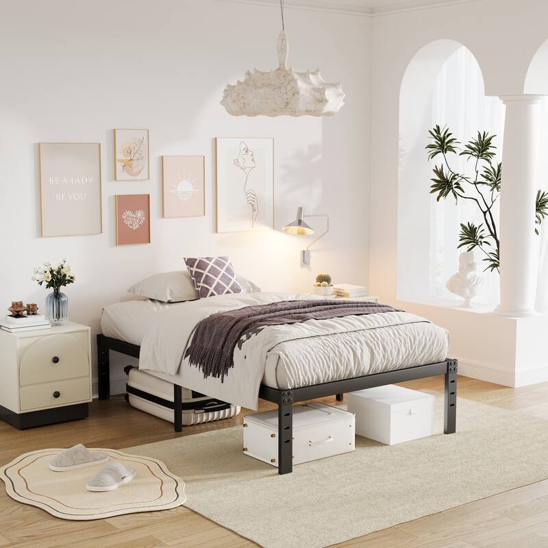 18 Inch Heavy Duty Bed Frame, No Box Spring Needed, Noise Free