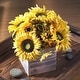 preview thumbnail 2 of 1, Enova Home Mixed Artificial Silk Sunflowers Fake Flowers Arrangement with Natural Wood Planter for Home Office Decoration