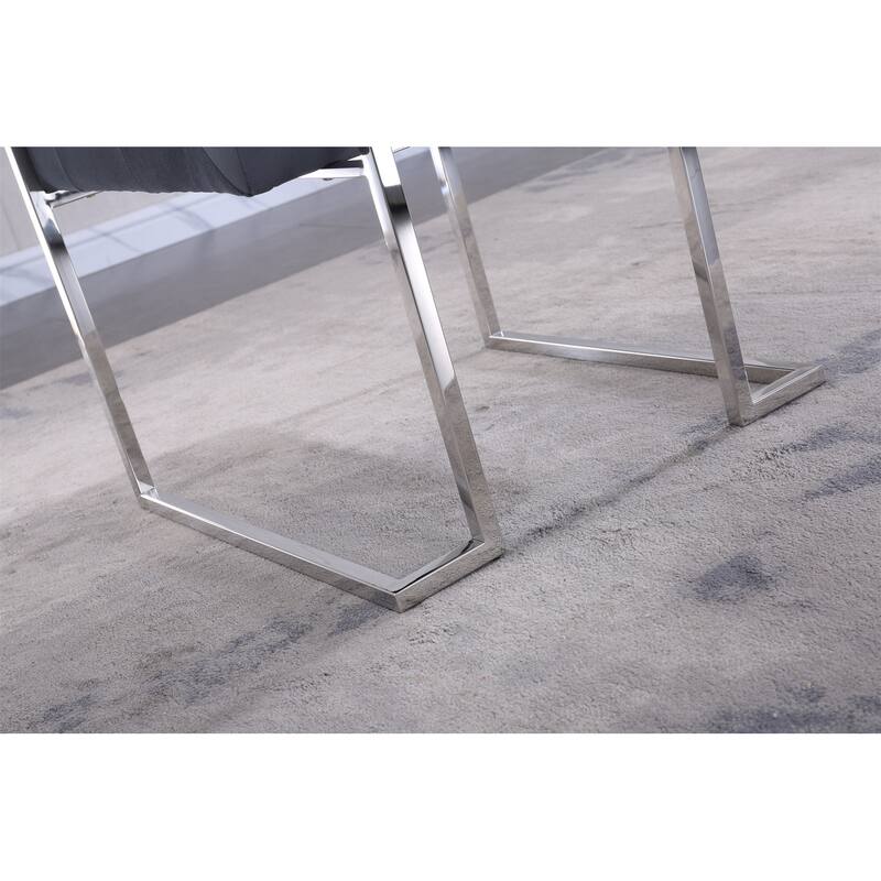 Velvet Dining Chair Tufted Design and Silver Finish Stainless Base