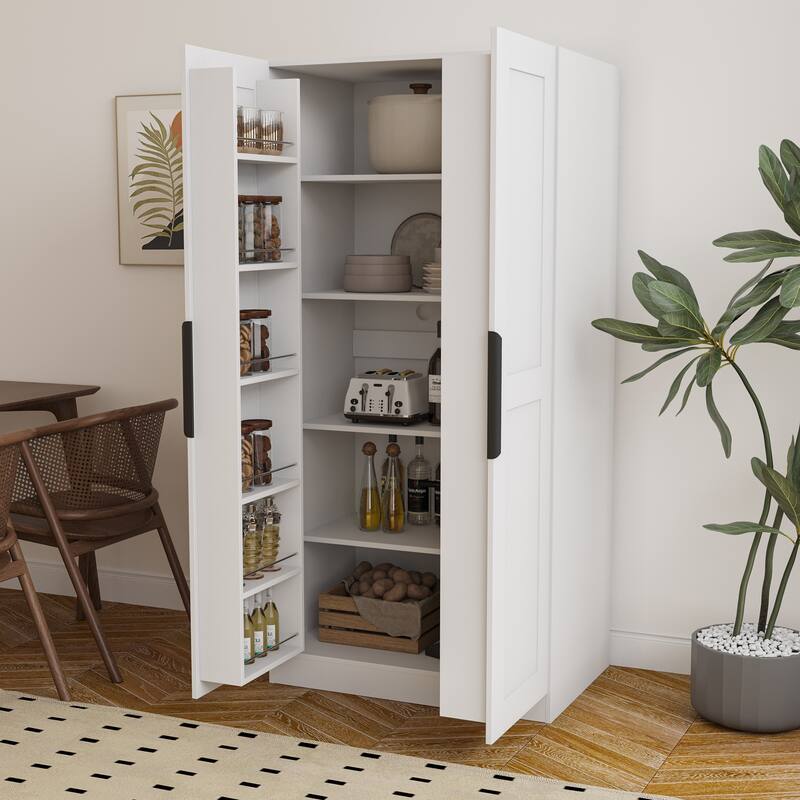 GDF Studio - Lenorr Modern 62.99" Tall Freestanding Kitchen Pantry Cabinet with Multi-Level Shelves and Storage Doors
