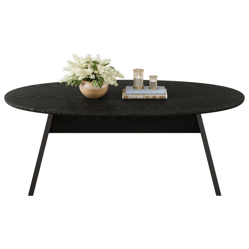 47 Inch Modern Black Oval Coffee Table for Living Room - 23.6" D x 47.2" W x 18.11" H
