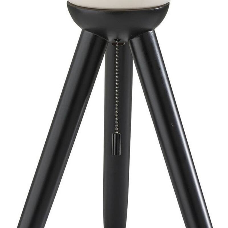 Solid Wood Tripod Table Lamp with White Ribbed Glass Shade and Pull Chain - 10” x 10” x 22.5” (D x W x H)