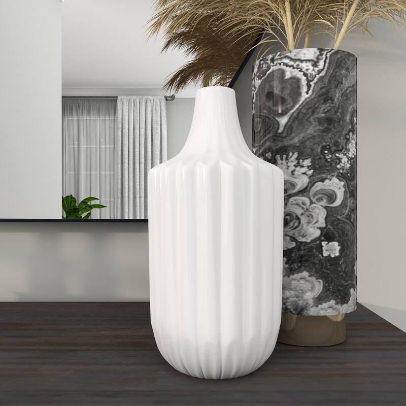 White Ceramic Fluted Decorative Vase