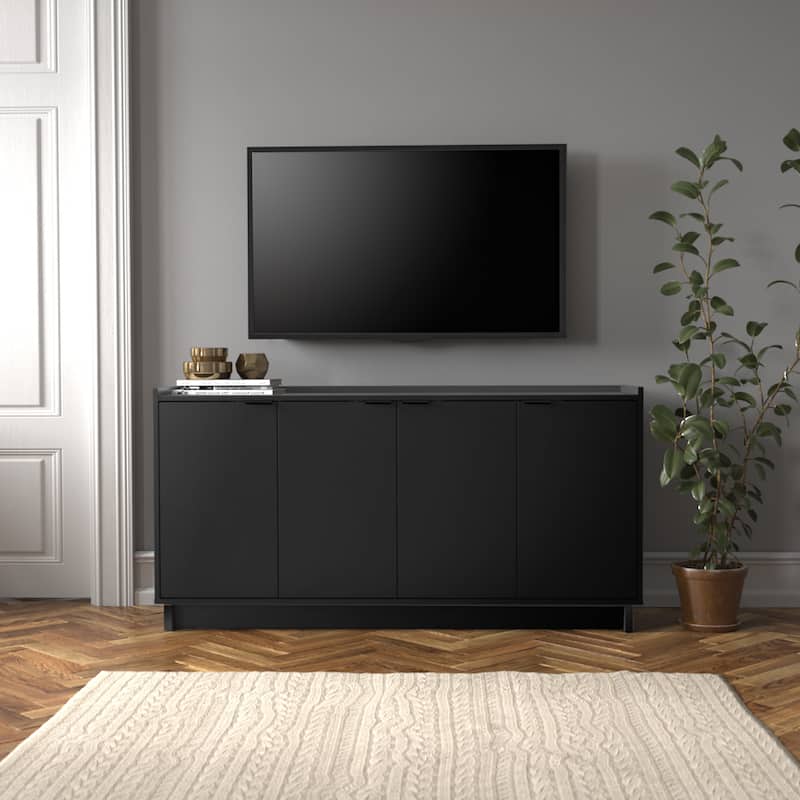 Prepac Simply Modern 4 Door 60" W x 30" H x 16" D Storage Cabinet - 60 in W x 30 in H x 16 in D