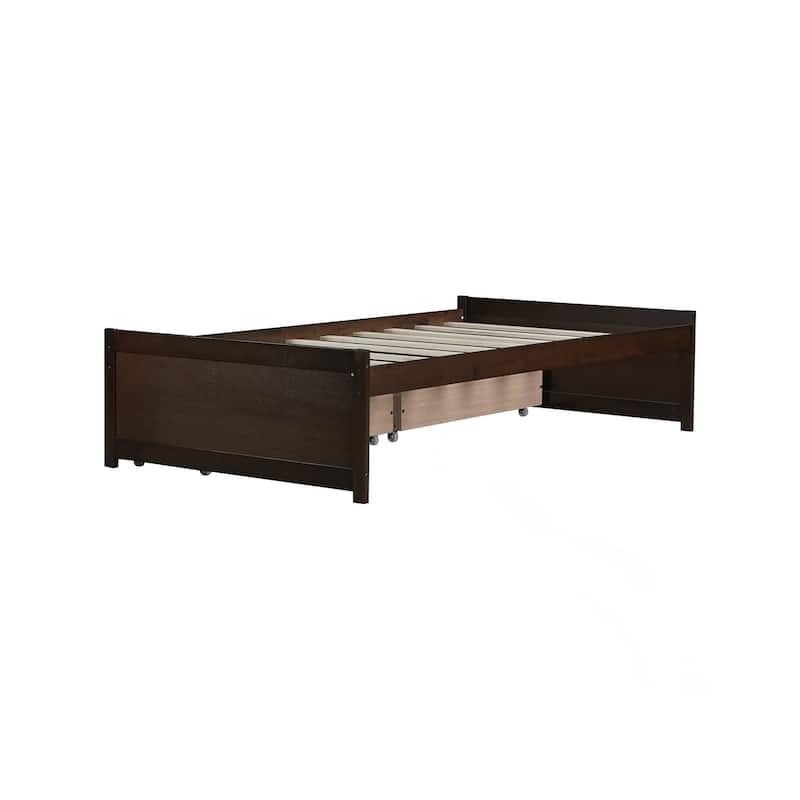 Twin Size Bed with 2 Drawers, Solid Rubber Wood Bed