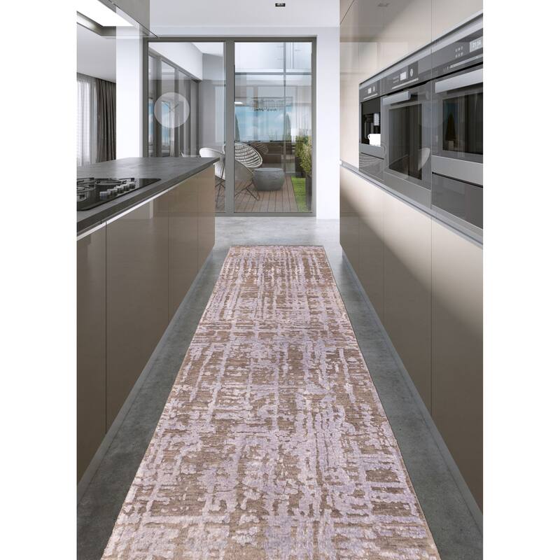 ECARPETGALLERY Hand-knotted Legacy Taupe Silk, Wool Rug - 2'6 x 9'10
