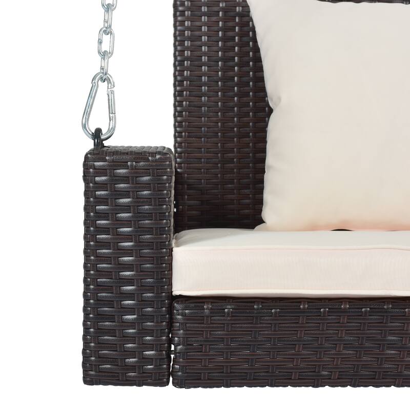 Wicker Porch Swing for 2 with Includes Cushion and Pillows, 500lb Capacity Rust-Proof Chains